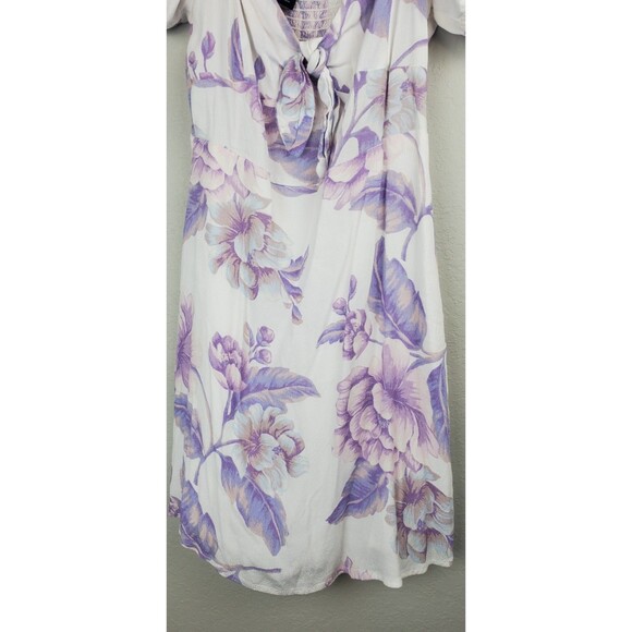 Forever 21 Women's Medium Off-White Purple Floral Dress Tie Front - Picture 4 of 10